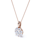 Designer 1.13 Carat Round Cut Certified Moissanite and Diamond Flower Cluster Pendant Necklace in Yellow Gold