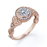 Antique Celtic Knot 0.8 carat Round Moissanite and Diamond Anniversary Ring in Black Gold