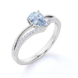 Contoured 1.50 Carat Teardrop Aquamarine and Split Shank Diamond Engagement Ring in Rose Gold