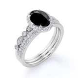 Unique 2 Carat Oval cut Lab Black Diamond Trio Wedding Ring Set in Rose Gold for Her