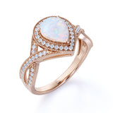Antique 1.75 Ct Pear Cut Lab Created Opal Engagement Ring