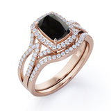 2 Carat Emerald cut Lab Black Diamond Wedding Ring Set in White Gold