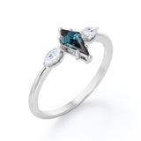 Trillion Six Prong 1 Carat Kite Shaped Lab Created Alexandrite And Diamond Three Stone Basket Set Engagement Ring In White Gold