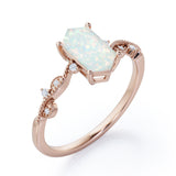 Milgrain 0.5 Ct Hexagon Cut Lab Created Opal Engagement Ring