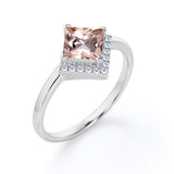 1.25 Carat Princess Cut Halo Morganite and Diamond Engagement Ring in 10k Rose Gold for Women
