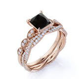 1.25 Carat Princess cut Lab Black Diamond Wedding Ring Set in Rose Gold