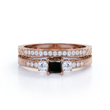 0.5 ct Princess Lab Black Diamond Vintage Bridal Set