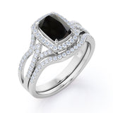 2 Carat Emerald cut Lab Black Diamond Wedding Ring Set in White Gold