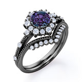 Tiara 1.40 Ct Round Lab Alexandrite Vintage Bridal Set