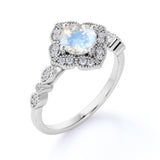 Flower 1.1 ct Round Moonstone Engagement Ring
