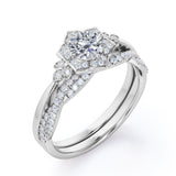 Art Deco 1.50 Carat Round Cut Moissanite Wedding Ring Set
