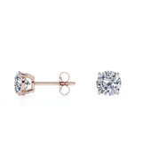 Certified 4 Prong 2.5 Carat Round Shaped Moissanite Solitaire Stud Earrings In 18K Rose Gold Plating Over Silver