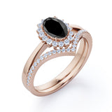Bestselling 1.50 Carat Oval cut Lab Black Diamond Trio Wedding Ring Set in Rose Gold