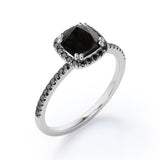 1.5 ct Cushion Lab Black Diamond Halo Engagement Ring
