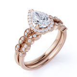 1 Ct Pear Cut Diamond Art Deco Bridal Set