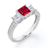 Trilogy 1.25 ct Princess Lab-Created Ruby Vintage Engagement Ring
