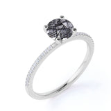 Solitaire 1.50 ct Round Black Rutiles Quartz Pave Engagement Ring