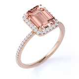 1.50 ct Emerald Peach Pink Morganite Halo Engagement Ring