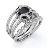 Affordable 1.50 Carat Emerald cut Lab Black Diamond Antique Wedding Trio Ring Set in Rose Gold