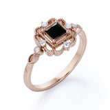 0.65 Carat Princess cut Lab Black Diamond Flower Engagement Ring in Rose Gold