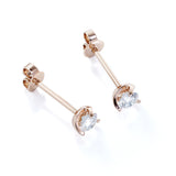 Single Stone 1 Carat Round Certified Moissanite Martini Set with Tension Back Stud Earrings in Yellow Gold