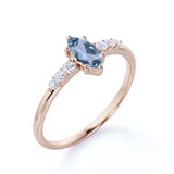 Pave 1.75 Carat Marquise Cut Aquamarine and Diamond 6 Prong Engagement Ring in White Gold
