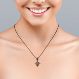 Vintage North Star pendant with 1.10 carat Oval Green Moss Agate and Moissanite Necklace in White Gold