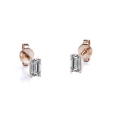 Certified Minimalist 0.5 Carat Emerald Cut Moissanite Solitaire Stud Earrings In 18K Rose Gold Plating Over Silver