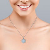 Christmas Snowflake Diamond Enamel Pendant Necklace in 18K White Gold Plating over Silver