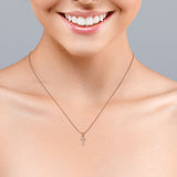 Dainty 0.10 TCW Round Cut Moissanite Pave Design Rood Pendant Necklace in 18K White Gold Plating over Silver