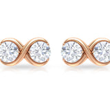 Twin Basket Set 1 Carat Round Certified Moissanite Infinity Stud Earrings with Screw Back in Rose Gold