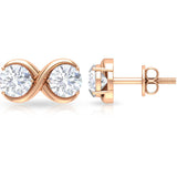 Twin Basket Set 1 Carat Round Certified Moissanite Infinity Stud Earrings with Screw Back in Rose Gold
