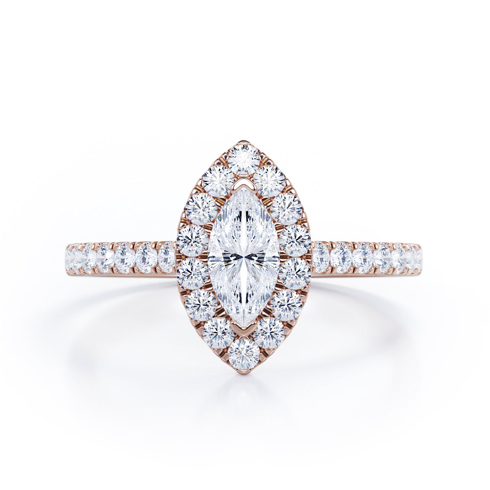 Classic Marquise 1 carat Marquise Moissanite and Diamonds Engagement Ring in White Gold