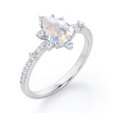 Snowflake 0.7 carat Pear Moonstone and Diamond Classic Engagement Ring in White Gold