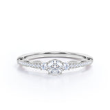 Art Deco 1 carat Round Cut Moissanite and Diamond Promise Ring, women's ring in White Gold