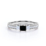 1.25 Carat Princess Cut Lab Grown Black Diamond 3 Stone Engagement Ring In White Gold