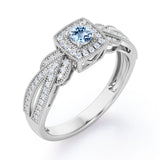 Extravaganza Milgrain Bordered - 1.45 Carat Round Brilliant Cut Aquamarine - Halo Pave Channel Engagement Ring in White Gold