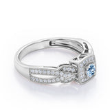 Extravaganza Milgrain Bordered - 1.45 Carat Round Brilliant Cut Aquamarine - Halo Pave Channel Engagement Ring in White Gold