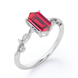 Vintage 0.50 ct Hexagon Lab-Created Ruby Engagement Ring