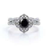 2 ct Round Lab Black Diamond Art Deco Wedding Ring Set