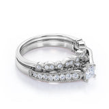 Vintage-inspired 1 carat Cushion Cut Moissanite and Diamond Wedding Set in White Gold - Anniversary Gift