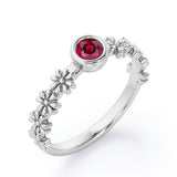 Flower Field 0.5 carat Round Lab Ruby Solitaire Nature-Inspired ring in Rose Gold