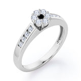 Clustered 1 carat Round Petite Black Diamond Channel Engagement Ring in White Gold