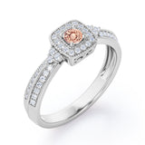Double Pave Channel 1.5 Carat Round-Shaped Morganite and diamond Halo Cluster Engagement Ring in  White Gold
