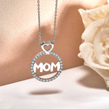 Round Frame Mom Moissanite Pendant Necklace in 18K White Gold over Silver