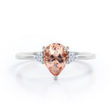 Seven Stone 0.5 carat Pear Morganite and Diamond Dainty Band Engagement Ring in White Gold