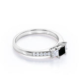 1.25 Carat Princess Cut Lab Grown Black Diamond Three Stone Trilogy Engagement Ring In White Gold