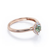 Vintage Halo 0.8 carat Round Moss Agate and Moissanite Anniversary Ring For Her in White Gold