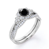 1.50 carat round cut Black Diamond vintage art deco wedding ring set in white gold