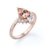 Half-Crown Halo 0.55 carat Pear Morganite and Moissanite Engagement Ring in Rose Gold